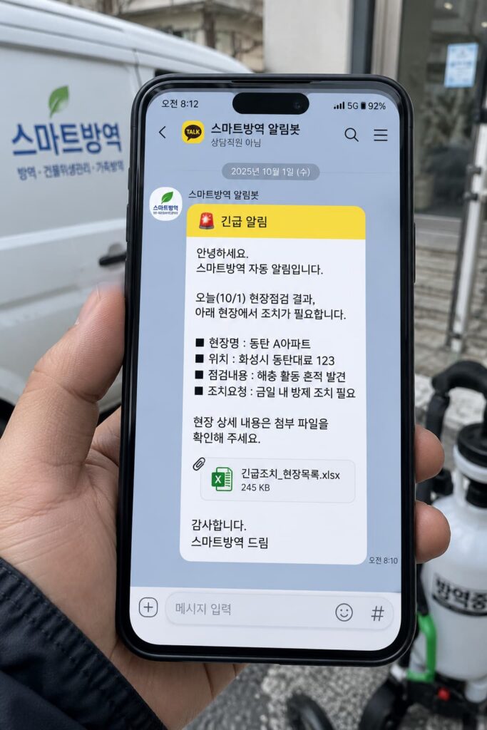 파이썬 카카오톡 API 연동을 통해 현장에서 실시간으로 방역 긴급 알림을 수신하는 화면