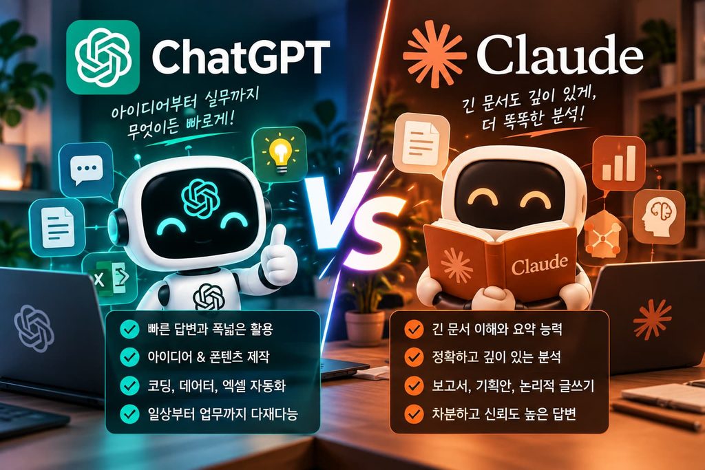 대체 텍스트 챗GPT를 대체할 직장인 필수 AI 도구, 클로드 AI 사용법 비교 화면