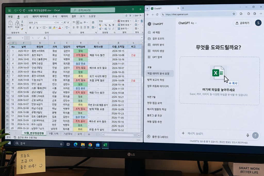 챗GPT 엑셀 분석 직장인 실무 결과 기능을 위해 실무 데이터 파일을 업로드하는 모습