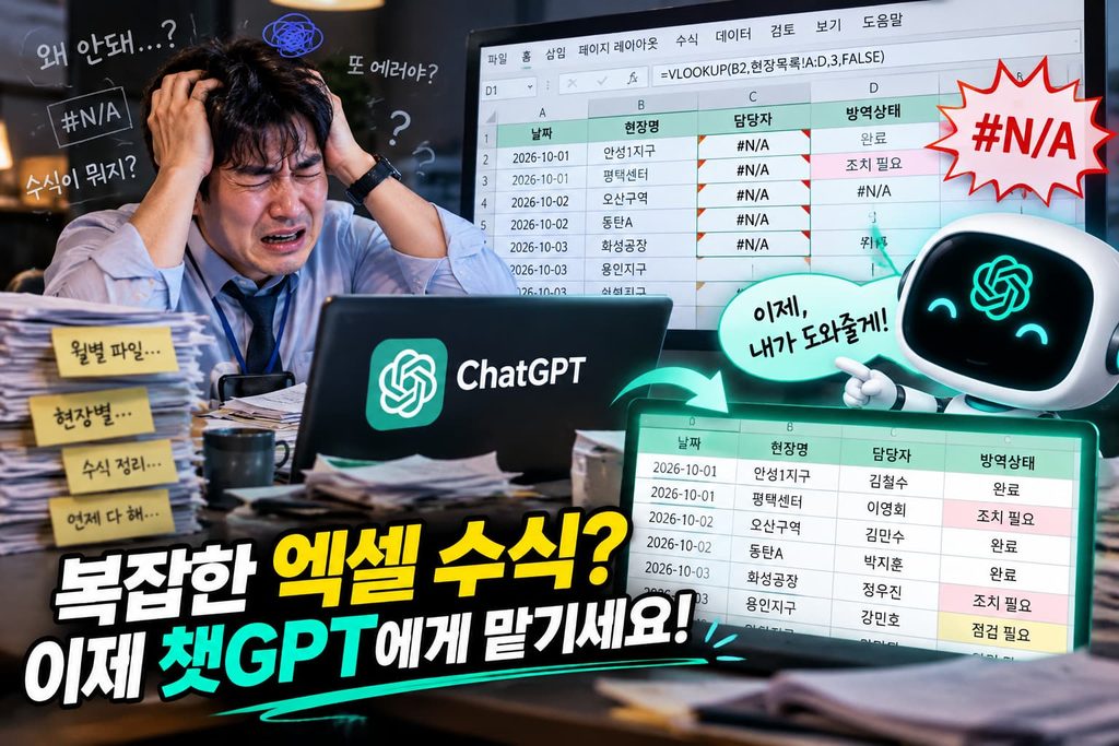 챗GPT 엑셀 함수 기능을 통해 복잡한 수식 에러를 해결하는 직장인