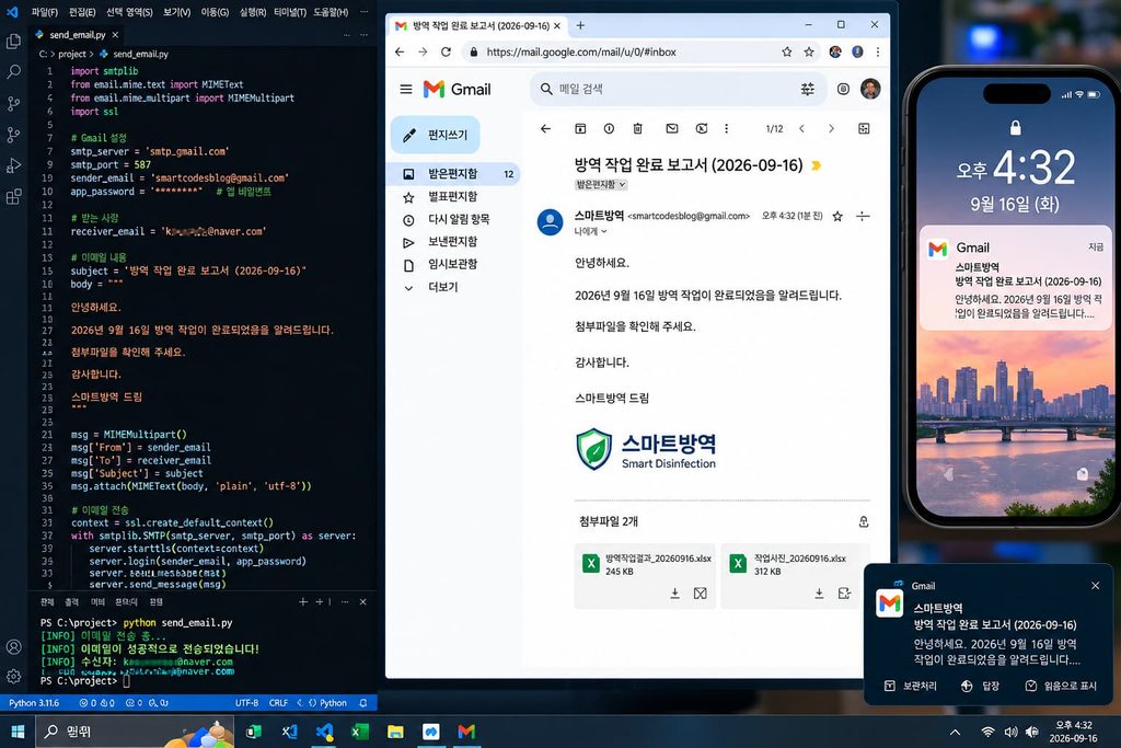 파이썬 이메일 자동 발송 코드가 실행되어 엑셀 첨부 파일이 담당자에게 도착한 모습